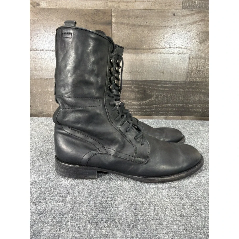Kenneth Cole Black Leather Tall Combat Boots Made In Italy Men's Size 10 Vintage